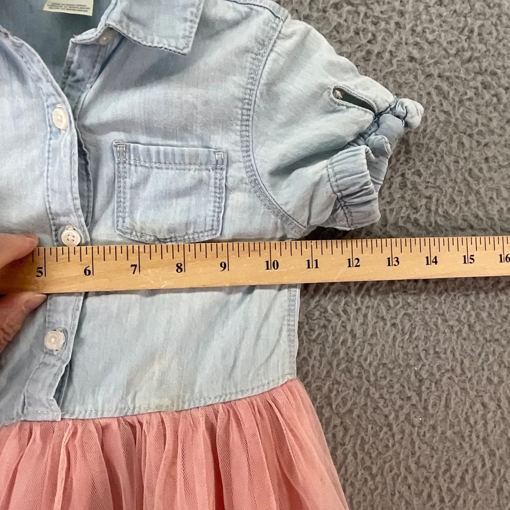 OshKosh B'gosh Denim Tulle Dress Kids 3T Pink Blue Mixed Media Tutu Princess